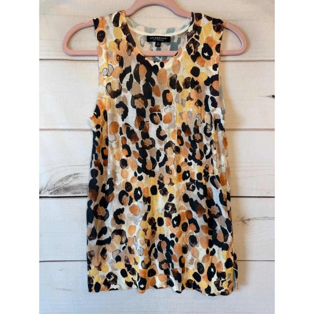 Liverpool Los Angeles Animal Print Sleeveless Sweater Tank Top Multi Color XS